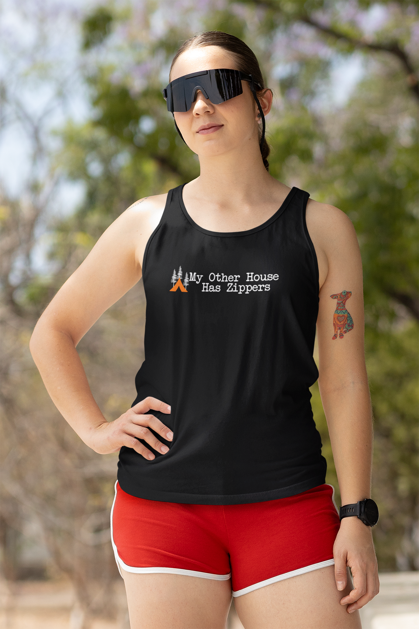 Tent Society My Other House Has Zippers Unisex Tank Printify