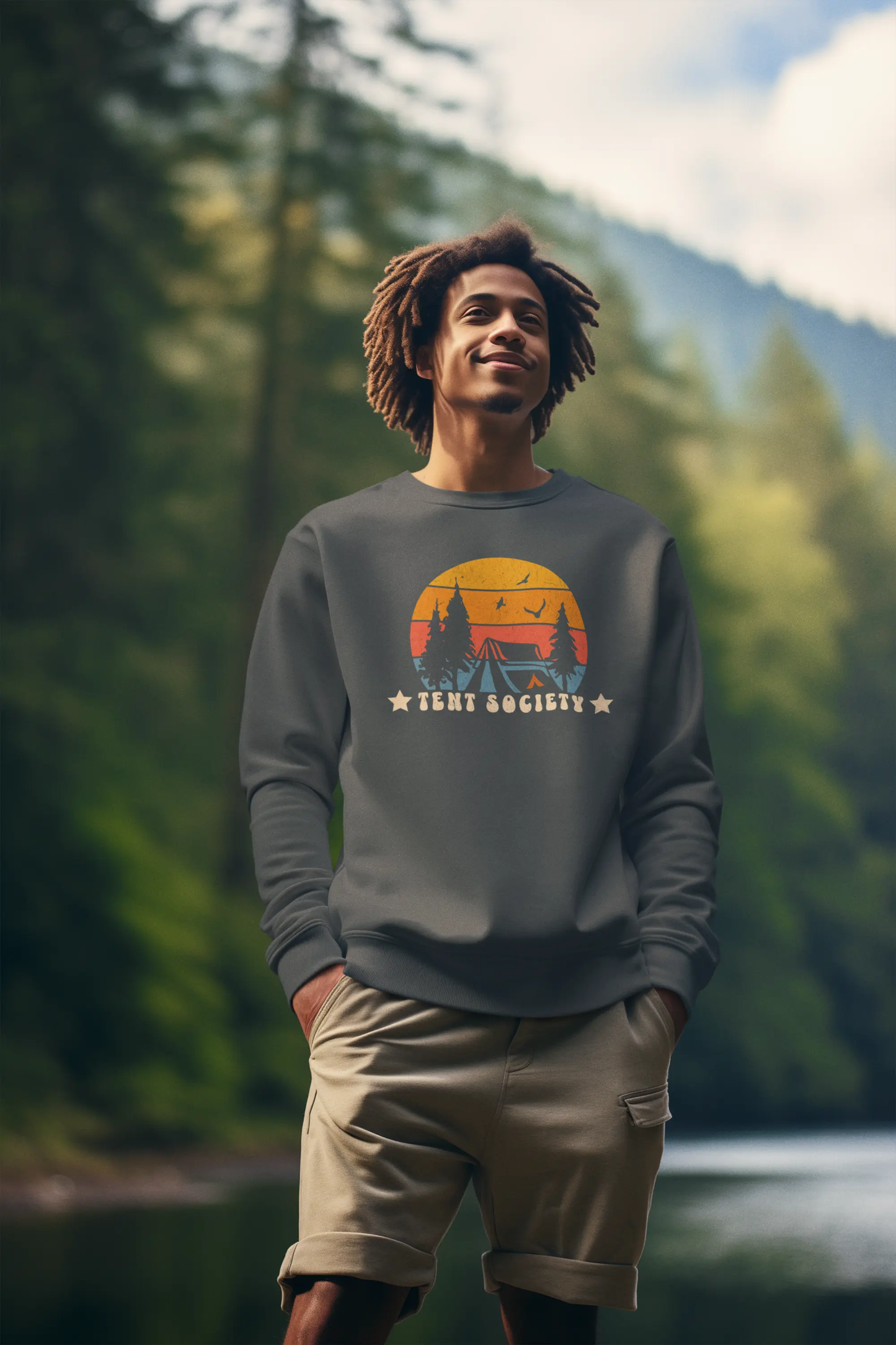 Tent Society Retro Sunset Tent Camping Unisex Sweatshirt Printify