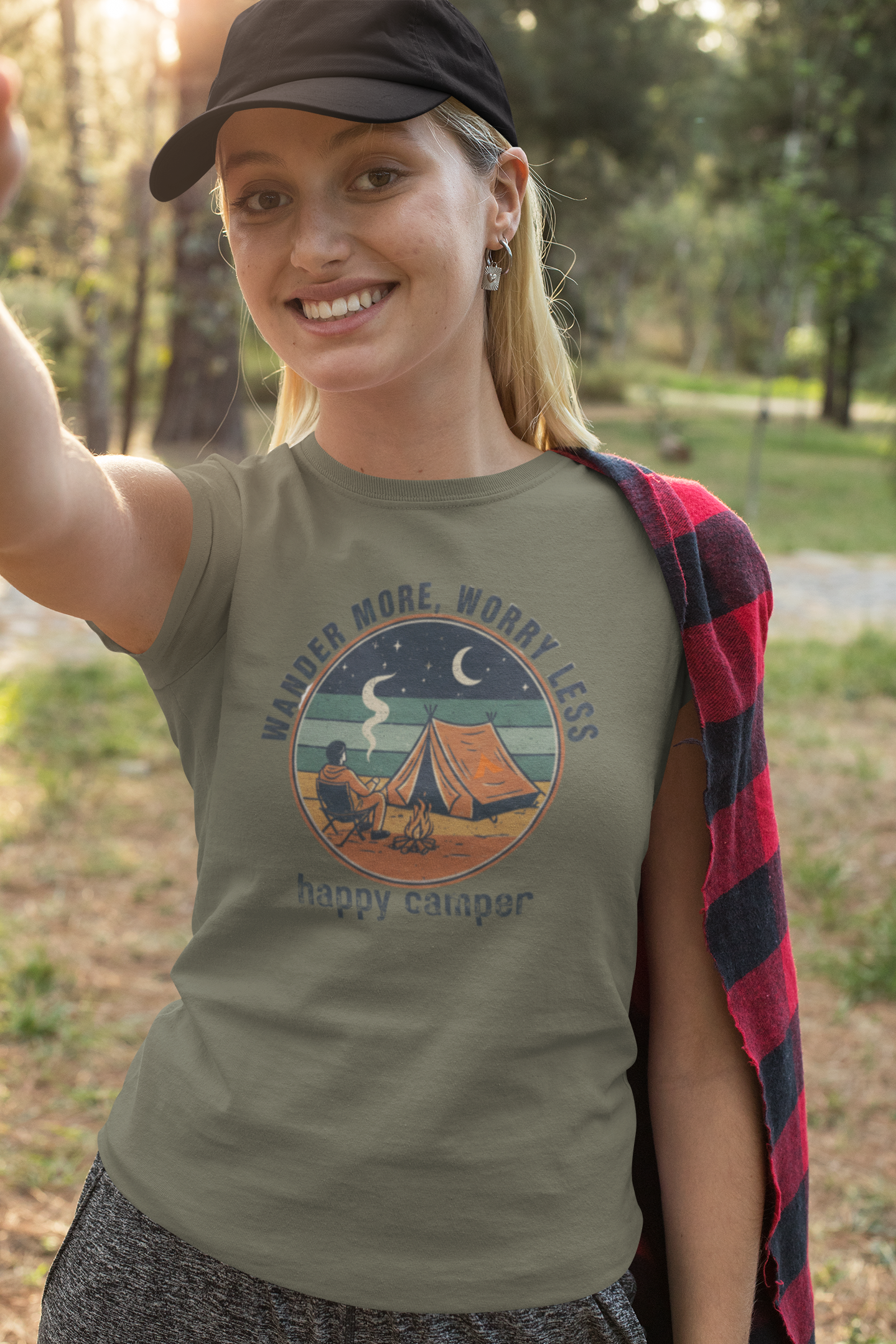 Tent Society Wander More, Worry Less Unisex Funny Camping Tee Shirts