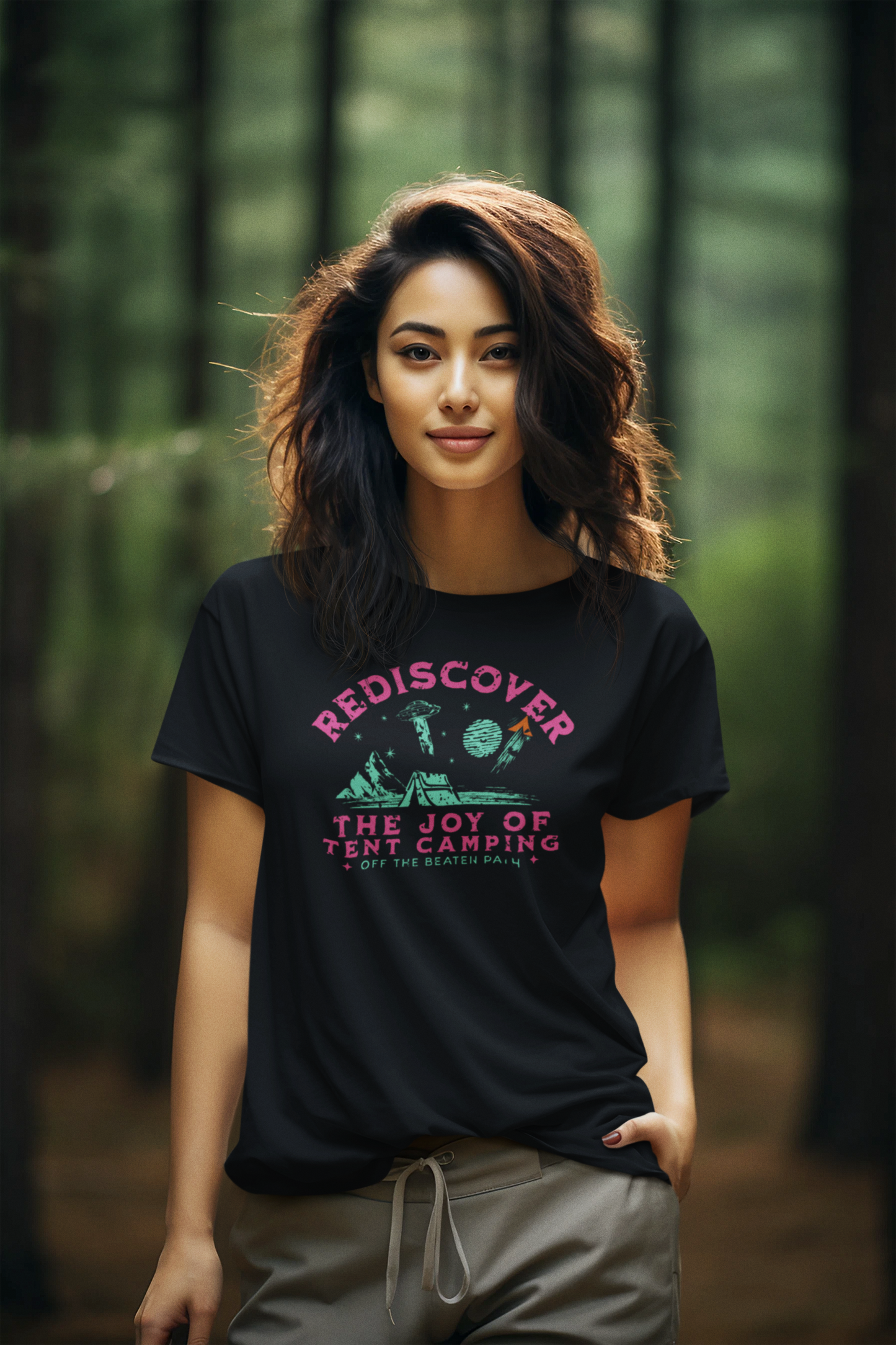Tent Society Rediscover the Joy of Tent Camping UFO Unisex TShirt Printify
