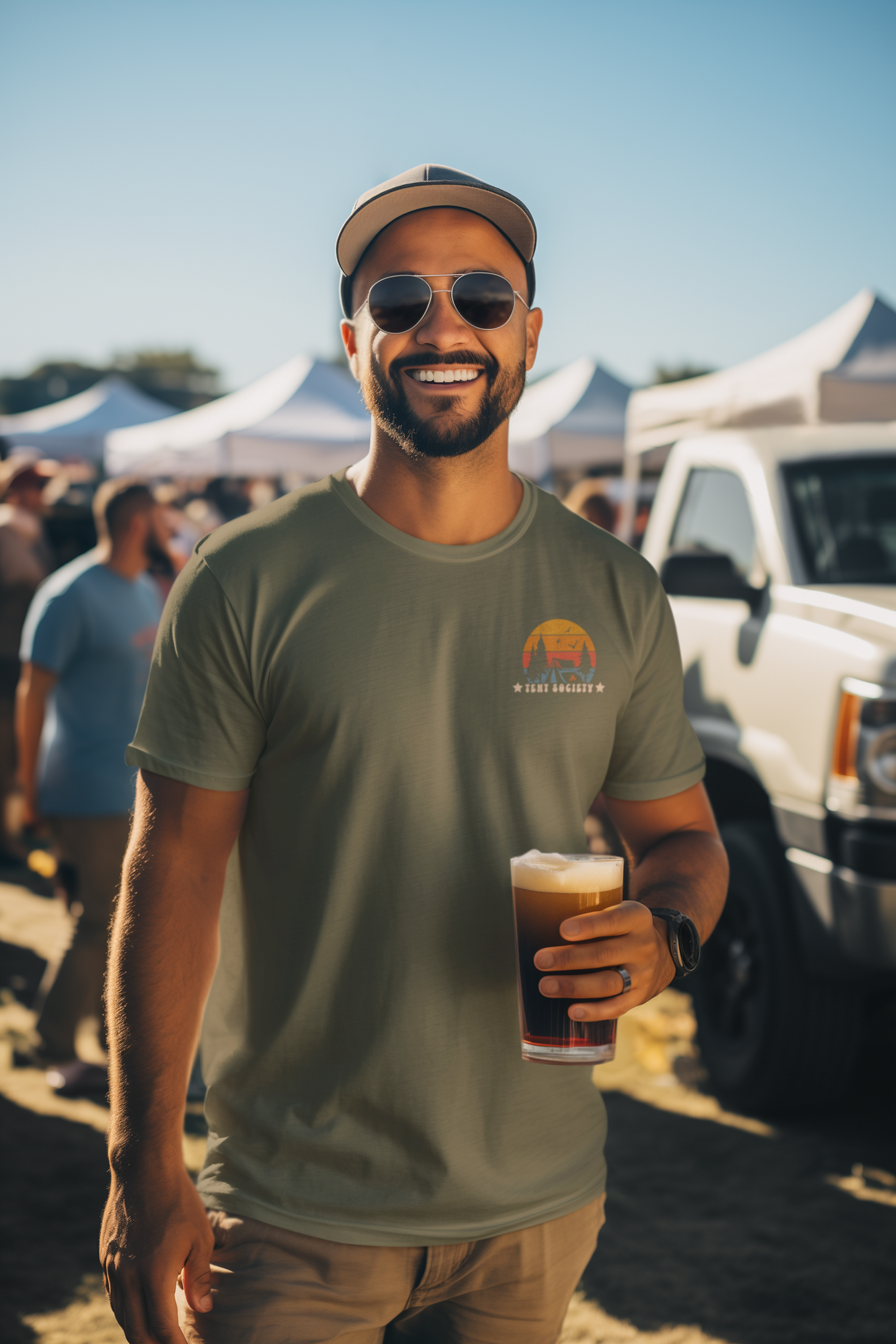 Tent Society Retro Camping Sunset Logo Unisex TShirt