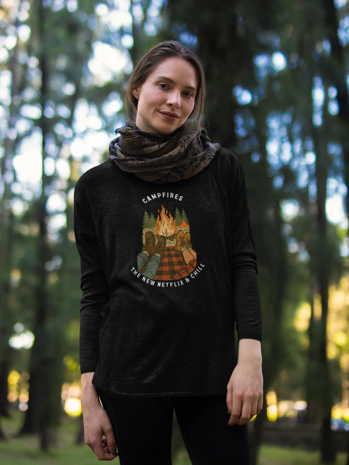 Tent Society Campfires the New Netflix and Chill Unisex Long Sleeve Tee Printify