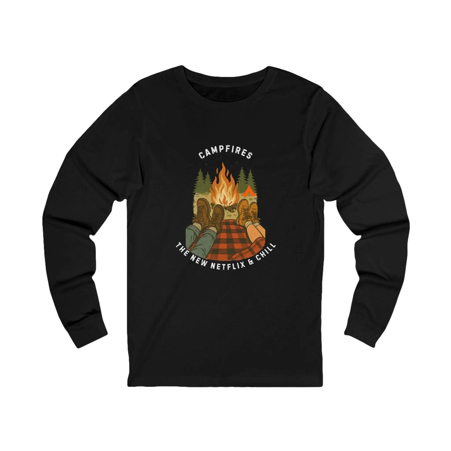 Tent Society Campfires the New Netflix and Chill Unisex Long Sleeve Tee Printify