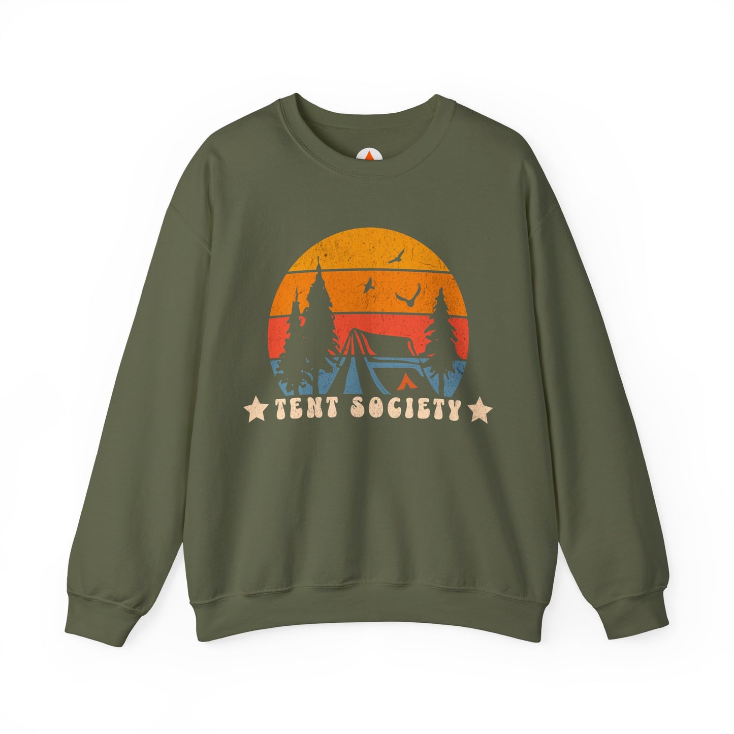 Tent Society Retro Sunset Tent Camping Themed Sweatshirt