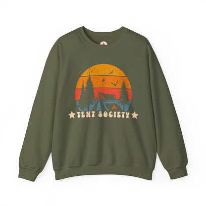 Tent Society Retro Sunset Tent Camping Themed Sweatshirt