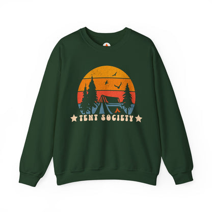 Tent Society Retro Sunset Tent Camping Themed Sweatshirt