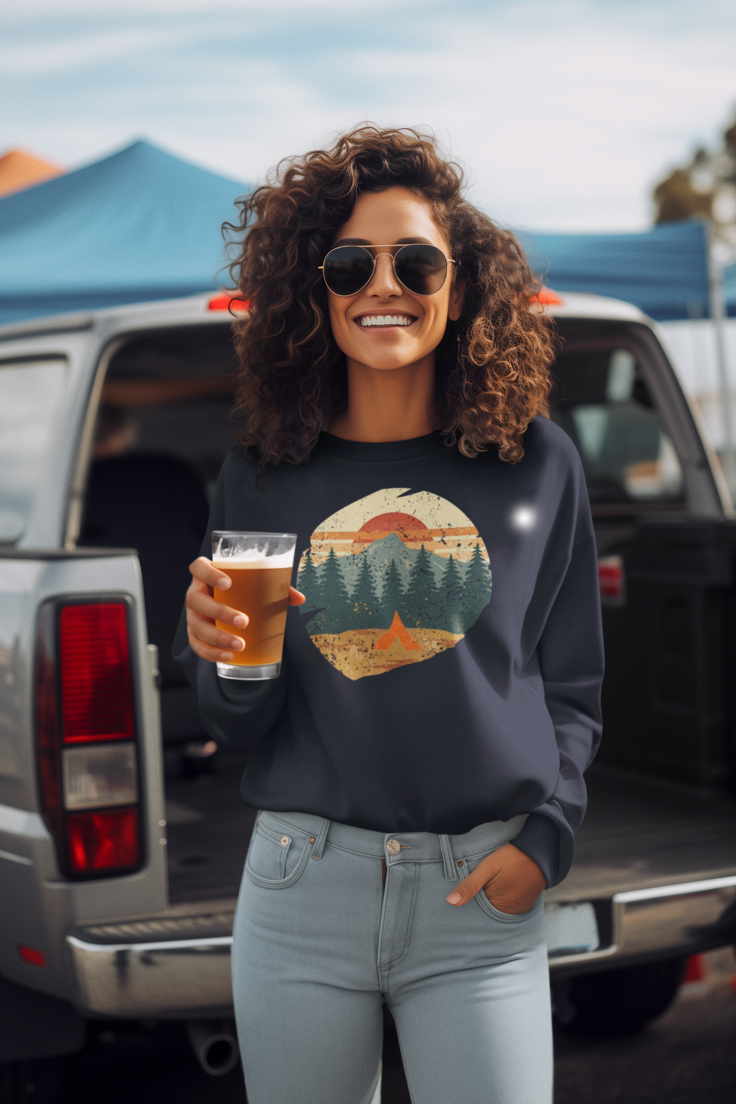 Tent Society Retro Mountain Scene Unisex Camping Life Sweatshirt - Tent Society
