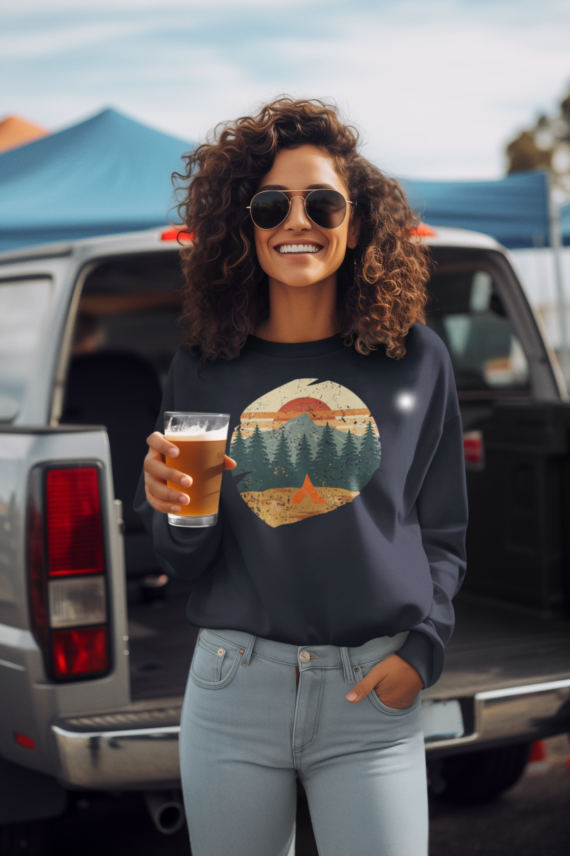 Tent Society Retro Mountain Scene Unisex Camping Life Sweatshirt - Tent Society