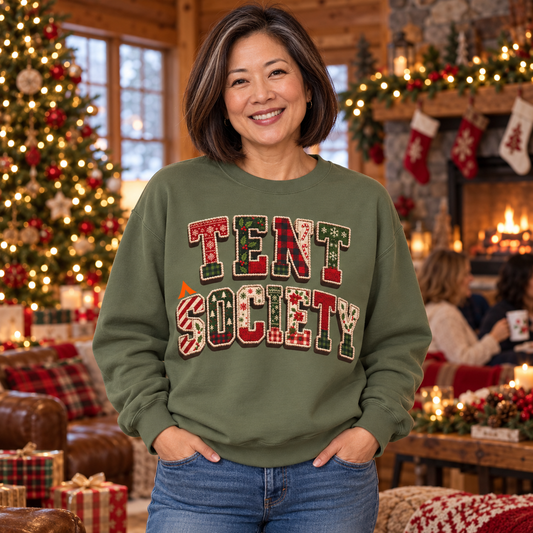 Tent Society Christmas Faux Patchwork Crewneck Sweatshirt