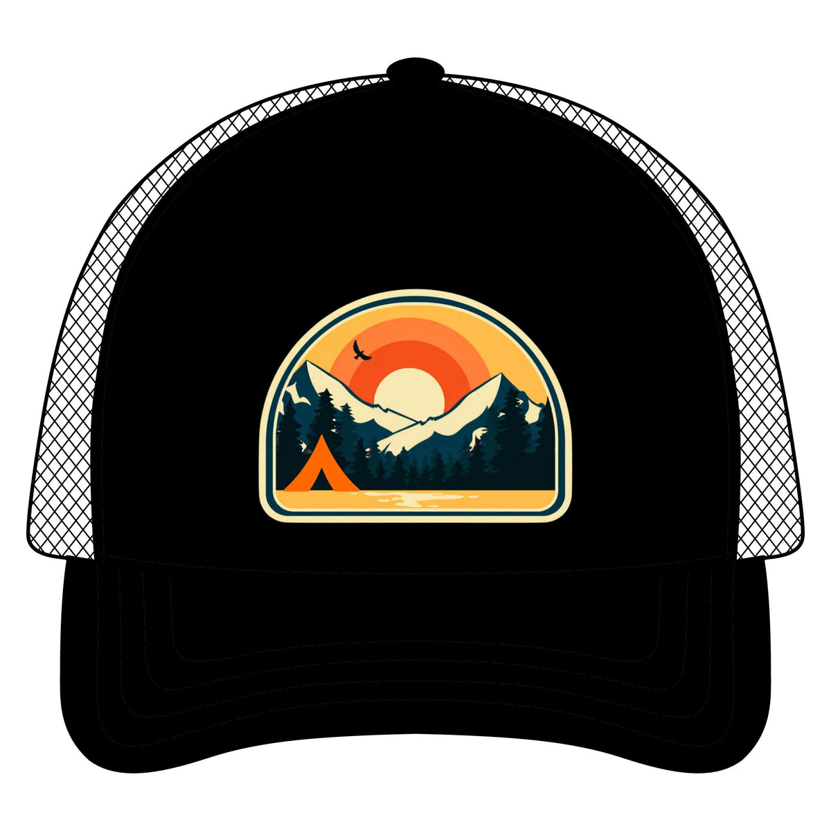 Retro Sunrise Mountain Camping Trucker Hat