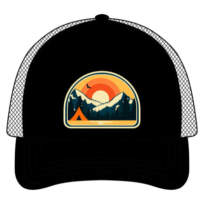 Retro Sunrise Mountain Camping Trucker Hat