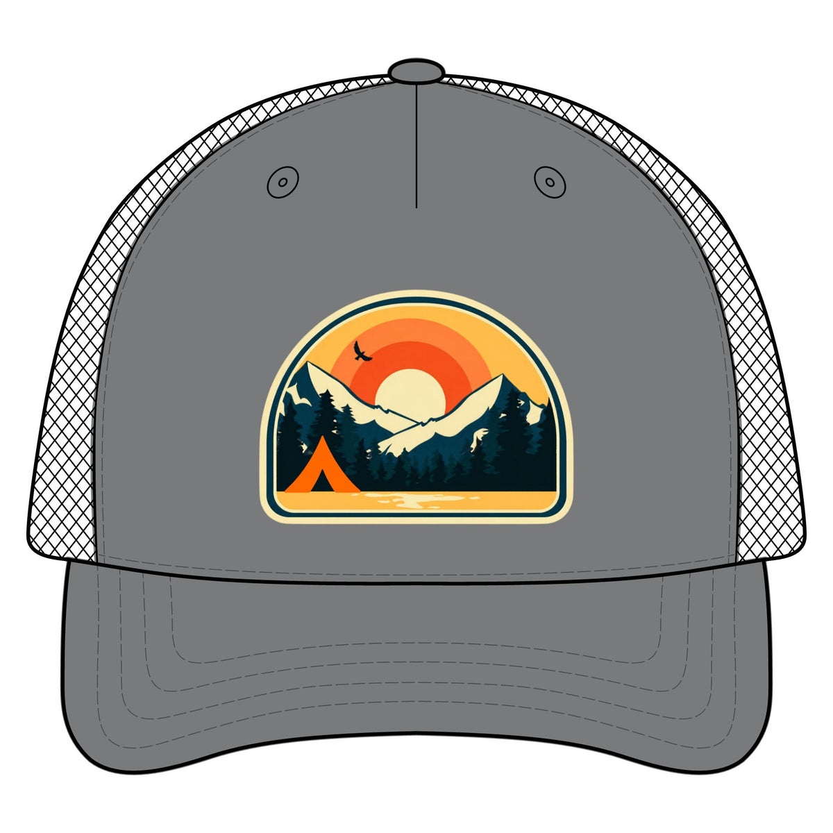 Retro Sunrise Mountain Camping Trucker Hat