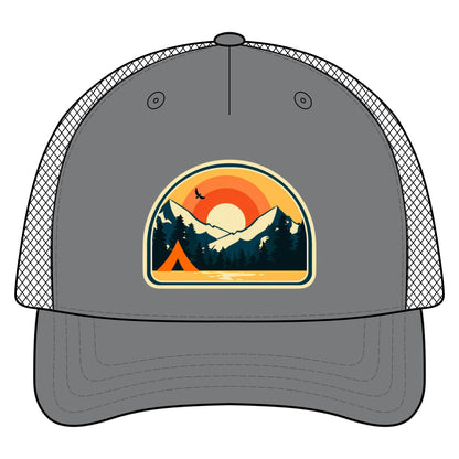 Retro Sunrise Mountain Camping Trucker Hat