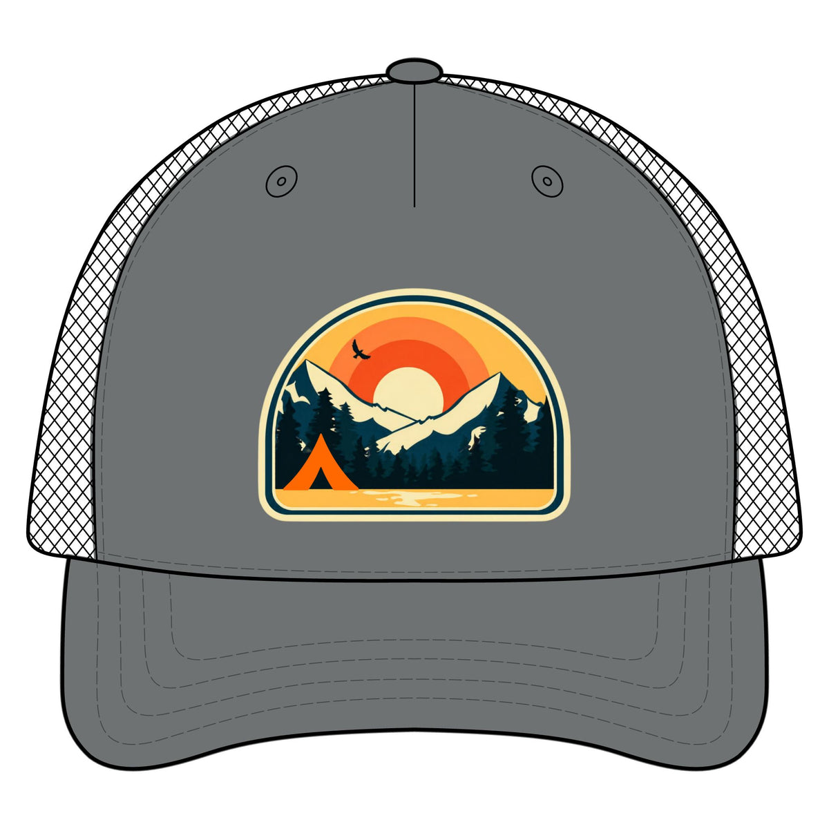 Retro Sunrise Mountain Camping Trucker Hat