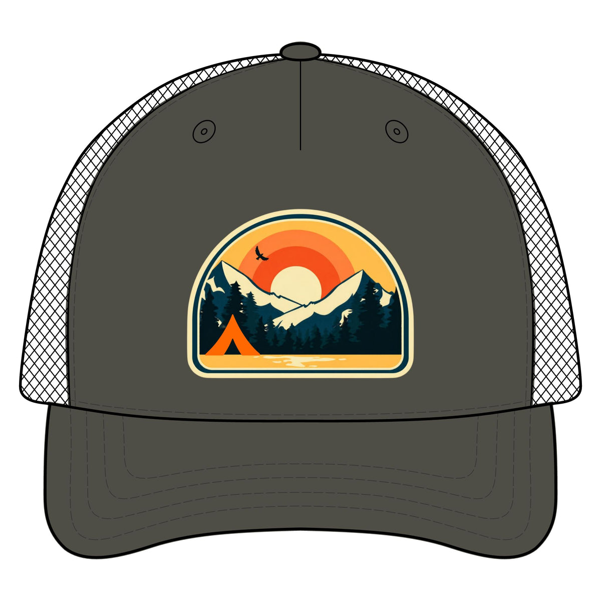 Retro Sunrise Mountain Camping Trucker Hat