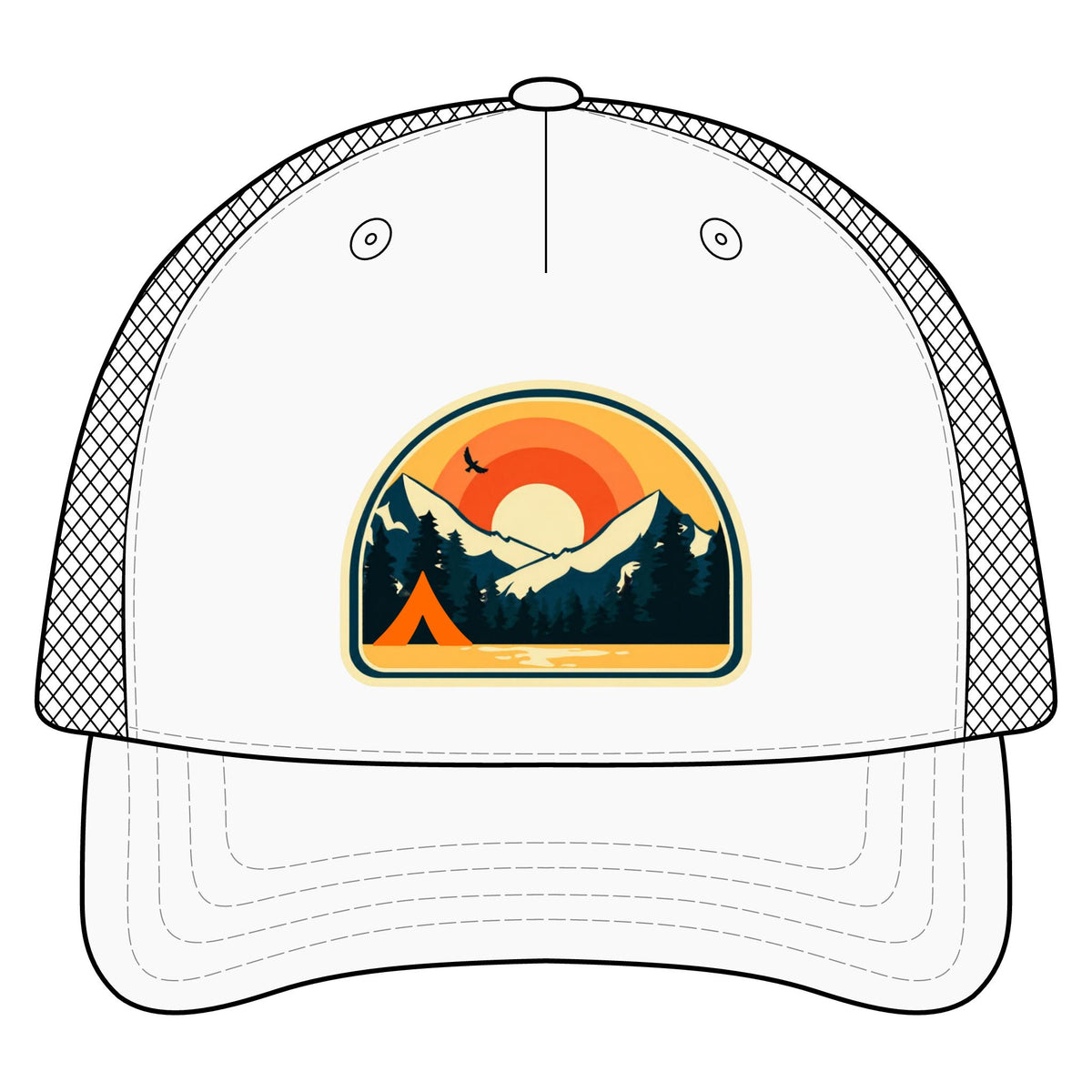 Retro Sunrise Mountain Camping Trucker Hat