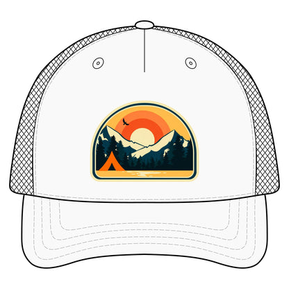 Retro Sunrise Mountain Camping Trucker Hat