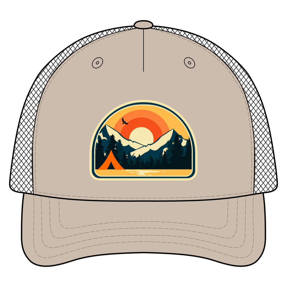 Retro Sunrise Mountain Camping Trucker Hat