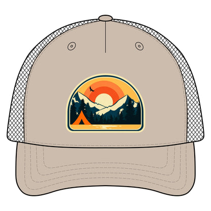 Retro Sunrise Mountain Camping Trucker Hat