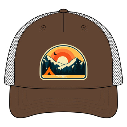 Retro Sunrise Mountain Camping Trucker Hat