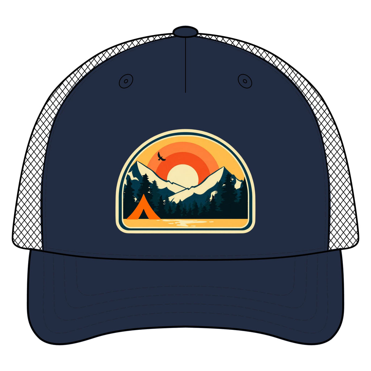 Retro Sunrise Mountain Camping Trucker Hat