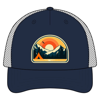 Retro Sunrise Mountain Camping Trucker Hat