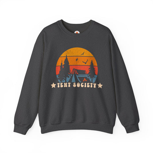 Tent Society Retro Sunset Tent Camping Themed Sweatshirt