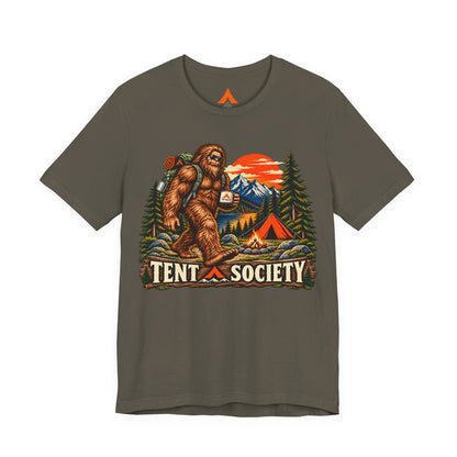 Tent Society Bigfoot Camping T-Shirt – Vintage Sasquatch Outdoor Adventure Graphic Tee